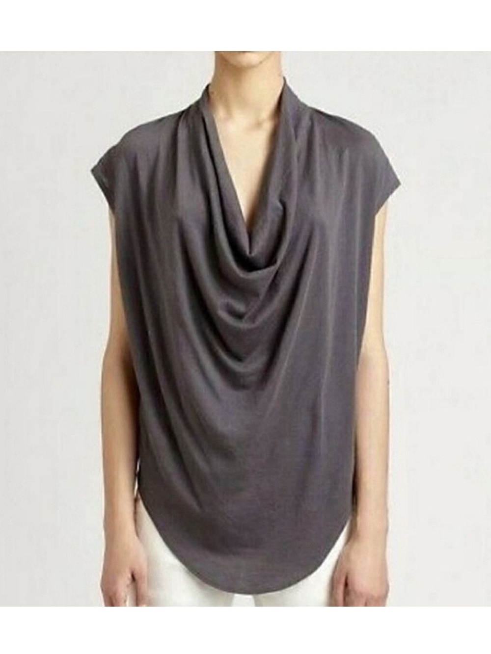 Helmut Lang NWT Charred Plum Draped Cowl Neck Jersey Top Size M